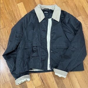 ZARA SS24 Contrast Collar Waxed Jacket 4341/890 barn jacket great for fall